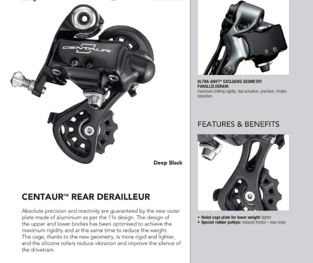 Campagnolo Centaur 2012 10 speed Rear Derailleur With Short Cage In Black RD12-CEX